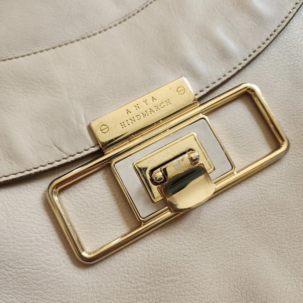 Anya Hindmarch Cooper Beige Leather Hobo Shoulder‎ Bag Luxury Designer Purse